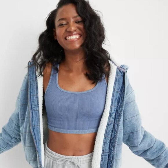 NWT AERIE | Seamless Heather Square Neck Longline Bralette Ribbed | Sz. XL - Picture 1 of 9